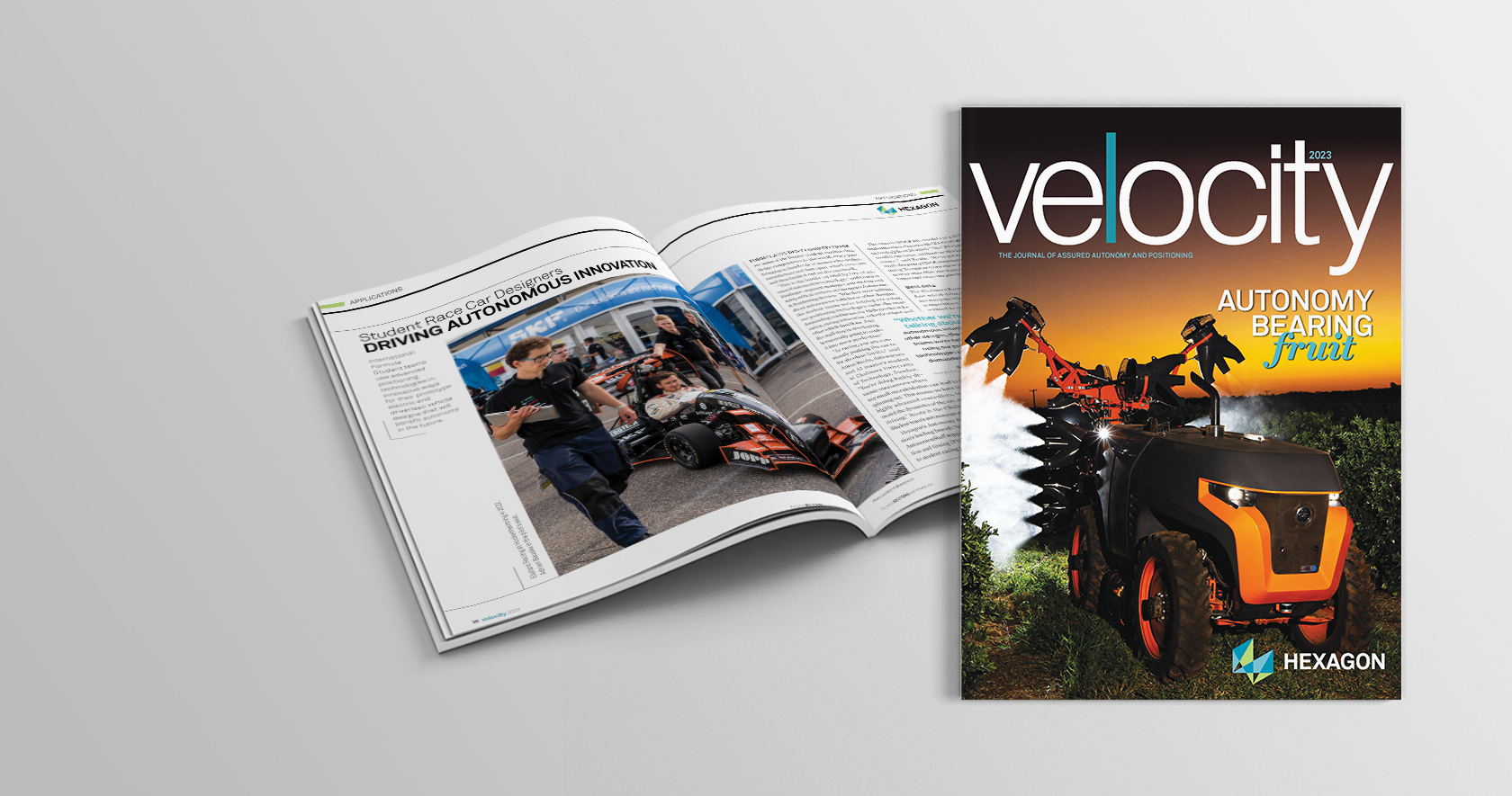 Cover of Velocity in front of an open copy of the magazine